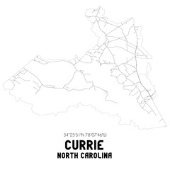 Currie North Carolina. US street map with black and white lines.