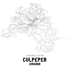 Culpeper Virginia. US street map with black and white lines.