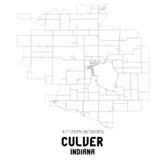 Culver Indiana. US street map with black and white lines.