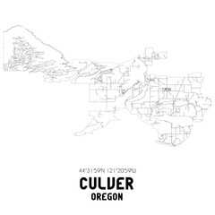 Culver Oregon. US street map with black and white lines.
