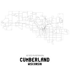 Cumberland Wisconsin. US street map with black and white lines.