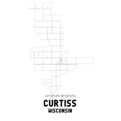 Curtiss Wisconsin. US street map with black and white lines.