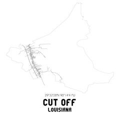 Cut Off Louisiana. US street map with black and white lines.