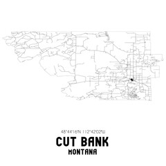 Cut Bank Montana. US street map with black and white lines.