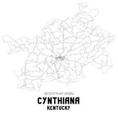 Cynthiana Kentucky. US street map with black and white lines.