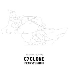 Cyclone Pennsylvania. US street map with black and white lines.
