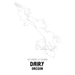 Dairy Oregon. US street map with black and white lines.