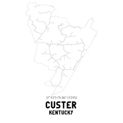 Custer Kentucky. US street map with black and white lines.