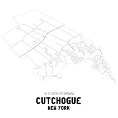 Cutchogue New York. US street map with black and white lines.