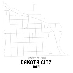 Dakota City Iowa. US street map with black and white lines.