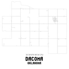 Dacoma Oklahoma. US street map with black and white lines.