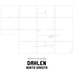 Dahlen North Dakota. US street map with black and white lines.