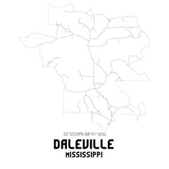 Daleville Mississippi. US street map with black and white lines.