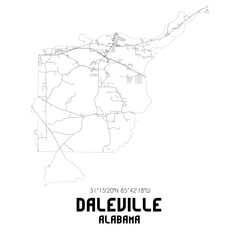 Daleville Alabama. US street map with black and white lines.