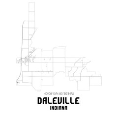 Daleville Indiana. US street map with black and white lines.