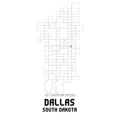 Dallas South Dakota. US street map with black and white lines.