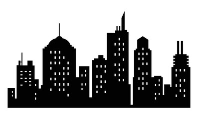 Vector city silhouette. Modern urban landscape. High building with windows. Illustration on white background