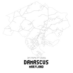 Damascus Maryland. US street map with black and white lines.