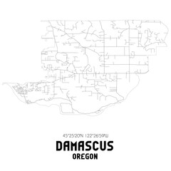 Damascus Oregon. US street map with black and white lines.