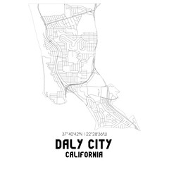 Daly City California. US street map with black and white lines.