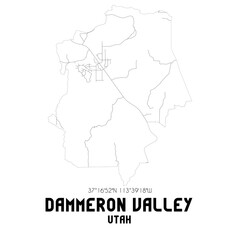 Dammeron Valley Utah. US street map with black and white lines.