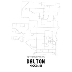 Dalton Missouri. US street map with black and white lines.