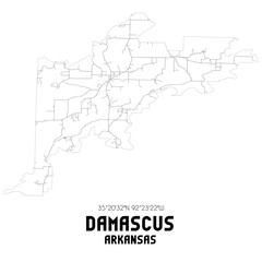 Damascus Arkansas. US street map with black and white lines.