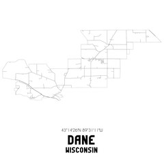 Dane Wisconsin. US street map with black and white lines.