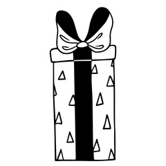 Doodle sketch of boxes in festive wrapping paper with a bow.Vector graphics.