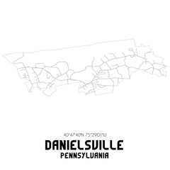 Danielsville Pennsylvania. US street map with black and white lines.