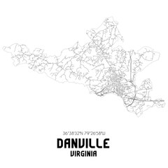 Danville Virginia. US street map with black and white lines.