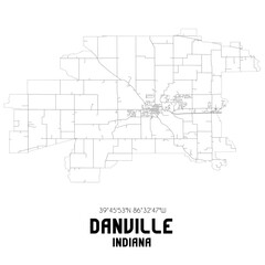 Danville Indiana. US street map with black and white lines.