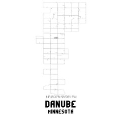 Danube Minnesota. US street map with black and white lines.