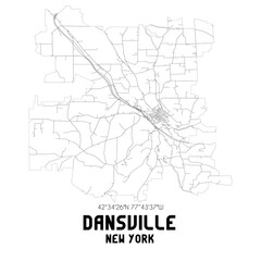 Dansville New York. US street map with black and white lines.