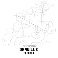 Danville Alabama. US street map with black and white lines.