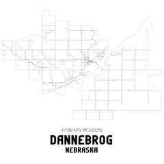 Dannebrog Nebraska. US street map with black and white lines.