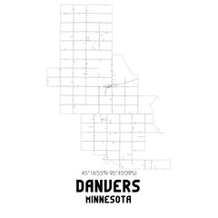 Danvers Minnesota. US street map with black and white lines.