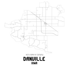 Danville Iowa. US street map with black and white lines.