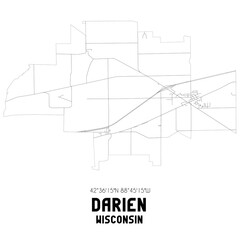 Darien Wisconsin. US street map with black and white lines.