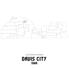 Davis City Iowa. US street map with black and white lines.