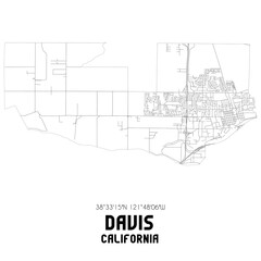 Davis California. US street map with black and white lines.