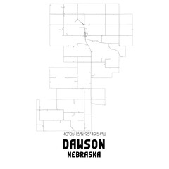 Dawson Nebraska. US street map with black and white lines.