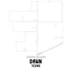 Dawn Texas. US street map with black and white lines.