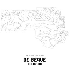 De Beque Colorado. US street map with black and white lines.
