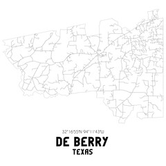 De Berry Texas. US street map with black and white lines.