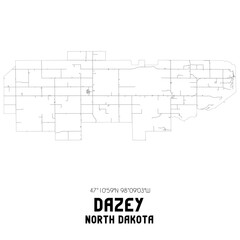 Dazey North Dakota. US street map with black and white lines.