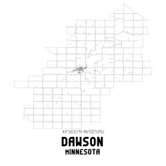 Dawson Minnesota. US street map with black and white lines.