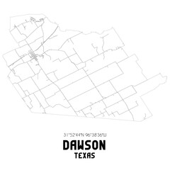 Dawson Texas. US street map with black and white lines.