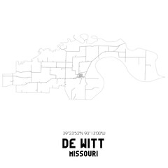 De Witt Missouri. US street map with black and white lines.