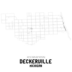 Deckerville Michigan. US street map with black and white lines.